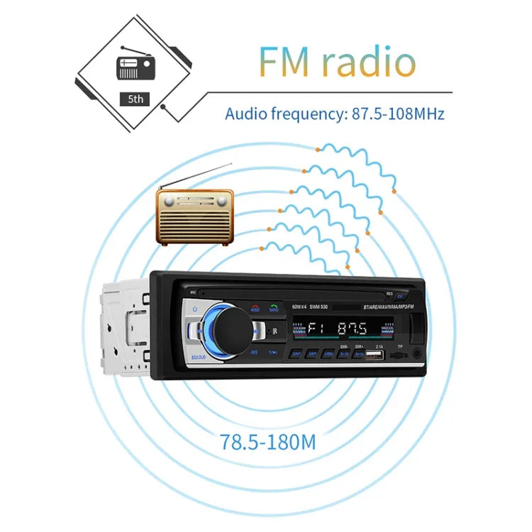 SWM-530 Autoradio universel 12 V avec double chargeur USB, lecteur MP3, support FM et Bluetooth avec télécommande, SWM-530