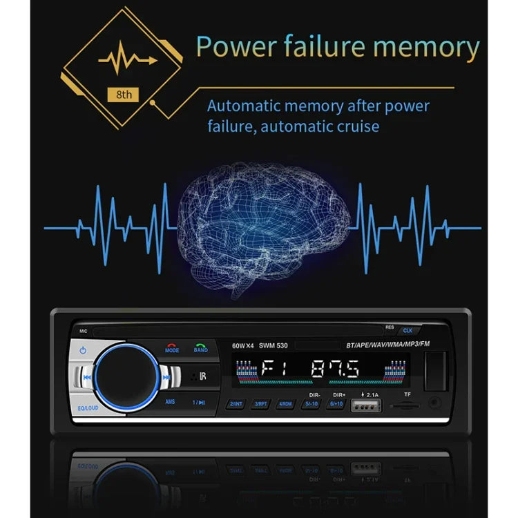 SWM-530 Autoradio universel 12 V avec double chargeur USB, lecteur MP3, support FM et Bluetooth avec télécommande, SWM-530
