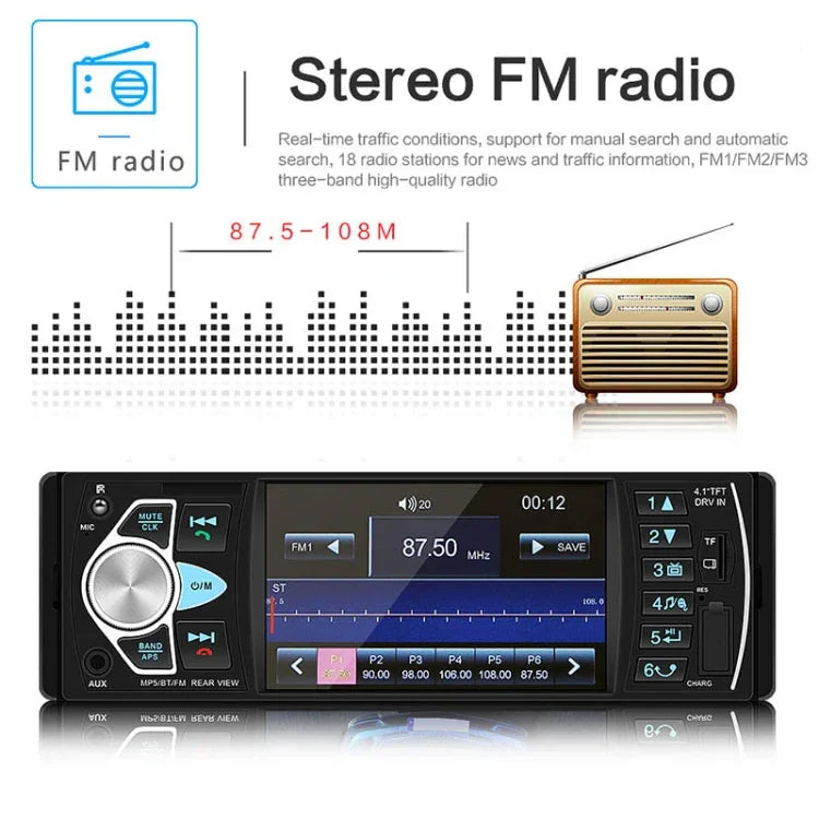 SWM-4022D Autoradio Universel HD 4.1 Pouces 12V Récepteur Lecteur MP5, Support FM & Bluetooth & Carte TF avec Télécommande, SWM-4022D