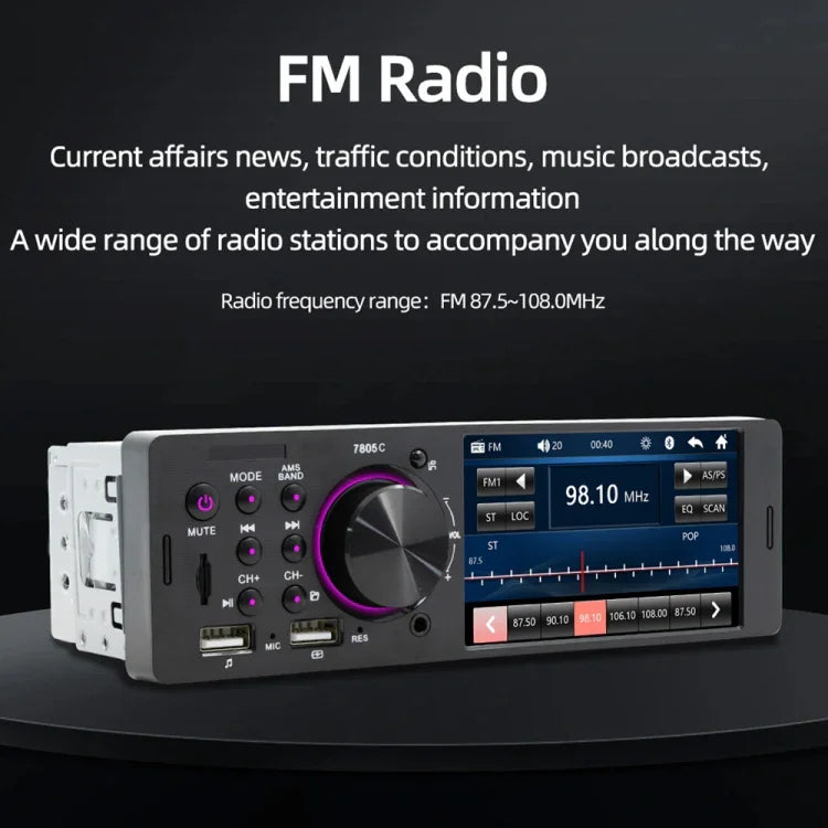 SWM-7805C Autoradio universel 4,1 pouces avec écran tactile, lecteur MP5, support FM et Bluetooth et carte TF avec télécommande, SWM-7805C