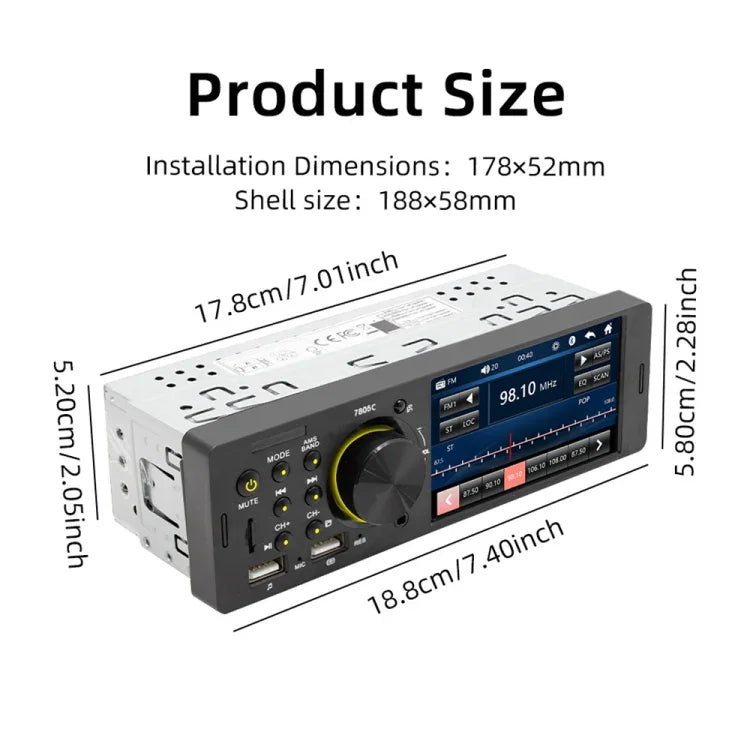 SWM-7805C Autoradio universel 4,1 pouces avec écran tactile, lecteur MP5, support FM et Bluetooth et carte TF avec télécommande, SWM-7805C