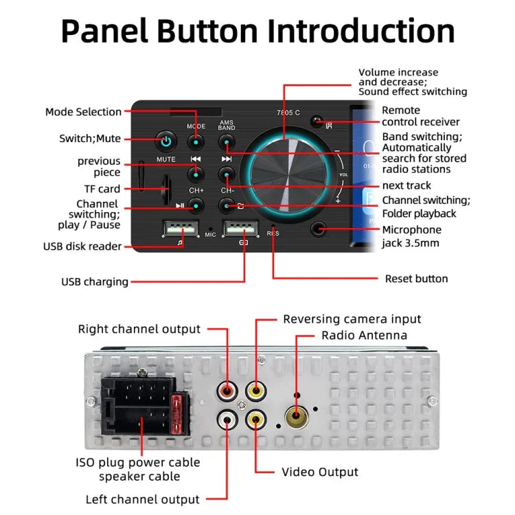 SWM-7805C Autoradio universel 4,1 pouces avec écran tactile, lecteur MP5, support FM et Bluetooth et carte TF avec télécommande, SWM-7805C