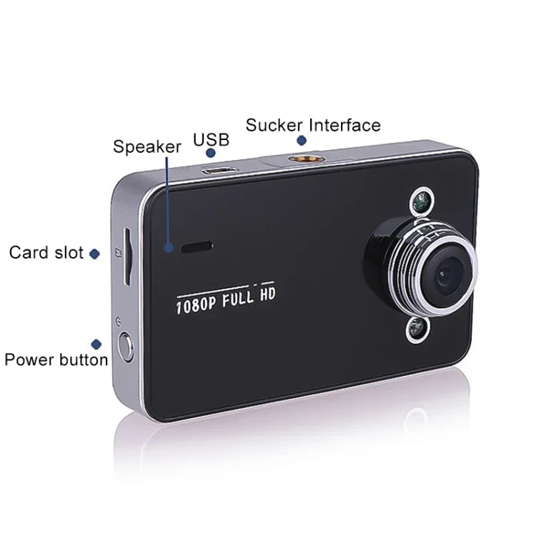 K6000 DVR voiture vidéo Full HD 720P 2,3 pouces angle large 90 degrés, support carte TF (max 32GB) / détection de mouvement, avec 2 lampes de remplissage vision nocturne, K6000