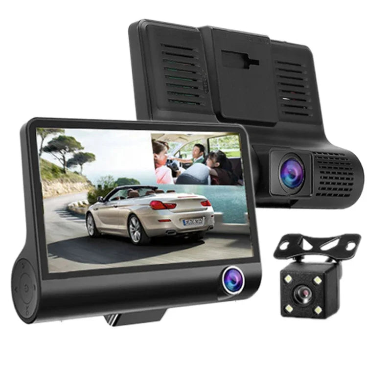 Écran IPS 4.0 pouces 5.0 mégapixels 170 degrés grand angle Full HD 1080P DVR voiture vidéo 3 canaux, support lumière de remplissage vision nocturne / visualisation de recul / carte TF (32GB max) / capteur G / détection de mouvement, 170 degrés
