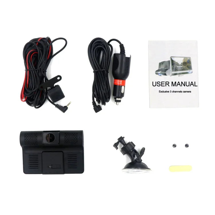 Écran IPS 4.0 pouces 5.0 mégapixels 170 degrés grand angle Full HD 1080P DVR voiture vidéo 3 canaux, support lumière de remplissage vision nocturne / visualisation de recul / carte TF (32GB max) / capteur G / détection de mouvement, 170 degrés