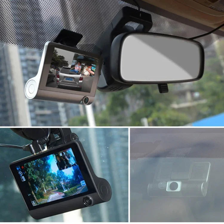 Écran IPS 4.0 pouces 5.0 mégapixels 170 degrés grand angle Full HD 1080P DVR voiture vidéo 3 canaux, support lumière de remplissage vision nocturne / visualisation de recul / carte TF (32GB max) / capteur G / détection de mouvement, 170 degrés