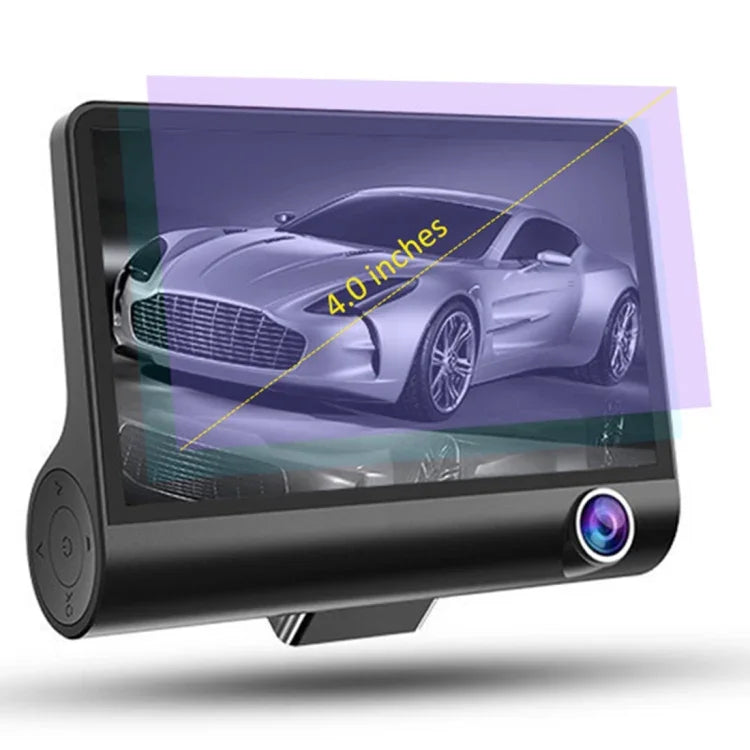 Écran IPS 4.0 pouces 5.0 mégapixels 170 degrés grand angle Full HD 1080P DVR voiture vidéo 3 canaux, support lumière de remplissage vision nocturne / visualisation de recul / carte TF (32GB max) / capteur G / détection de mouvement, 170 degrés