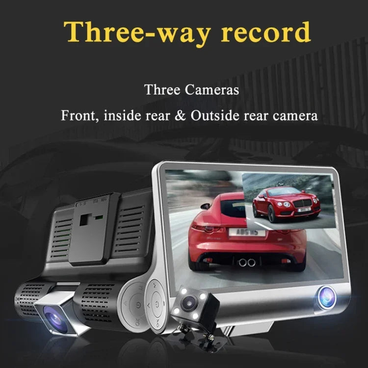 Écran IPS 4.0 pouces 5.0 mégapixels 170 degrés grand angle Full HD 1080P DVR voiture vidéo 3 canaux, support lumière de remplissage vision nocturne / visualisation de recul / carte TF (32GB max) / capteur G / détection de mouvement, 170 degrés