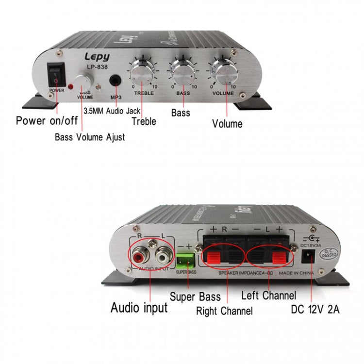 Amplificateur audio caisson de basses 2.1 canaux HIFI pour voiture, compatible MP3
