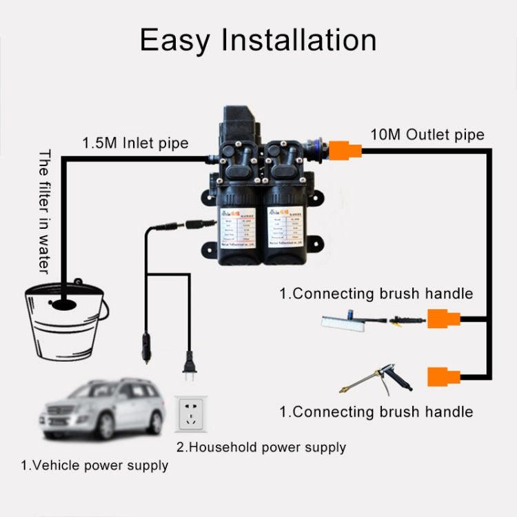 DC 12V Portable Double Pump High Pressure Outdoor Car Cigarette Lighter Washing Machine Vehicle Washing Tools, Double Pump