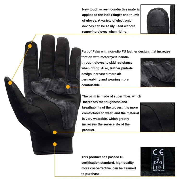 WUPP Gants de moto à écran tactile étanches respirants résistants à l'usure et antidérapants pour l'été et l'hiver Gants de protection à doigts complets, Taille : XXL, Taille : XXL