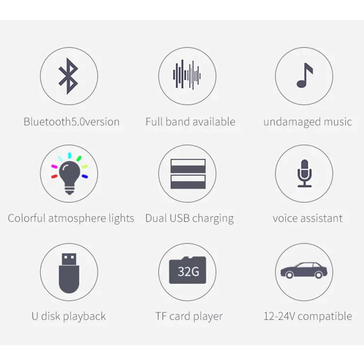 BC42 Lampe d'ambiance colorée multifonction de voiture Bluetooth 5.0 Lecteur MP3, Prise en charge de la carte TF et du disque U et de la FM, BC42