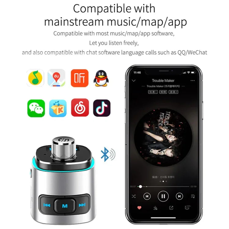 BC42 Lampe d'ambiance colorée multifonction de voiture Bluetooth 5.0 Lecteur MP3, Prise en charge de la carte TF et du disque U et de la FM, BC42