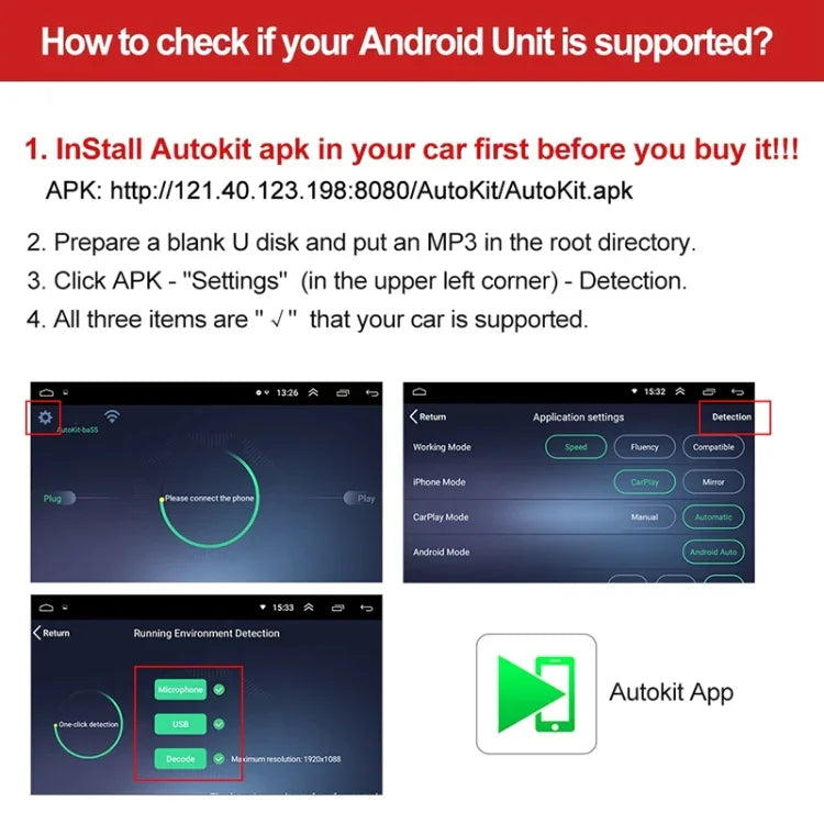 Navigation voiture pour Android / Apple Carplay Module Bluetooth sans fil Adaptateur Carplay USB pour smartphone, CPC200-Autokit