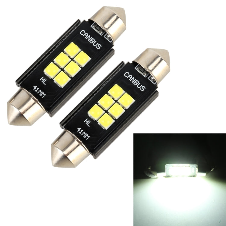 2 PCS 41mm DC12V / 2.5W / 6000K / 170LM 6LEDs SMD-3030 Car Reading Lamp Dome Light, 41mm