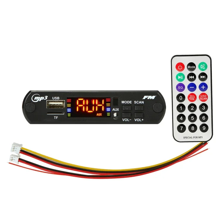 Lecteur MP3 audio de voiture 12 V avec décodeur, radio FM, TF, USB, AUX 3,5 mm, avec fonction Bluetooth et télécommande, 12 V