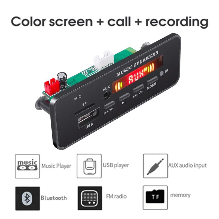 Module décodeur audio MP3 12 V 2 x 3 W pour voiture, radio FM, TF, USB, AUX 3,5 mm, avec Bluetooth, fonction d'appel d'enregistrement et télécommande, 12 V