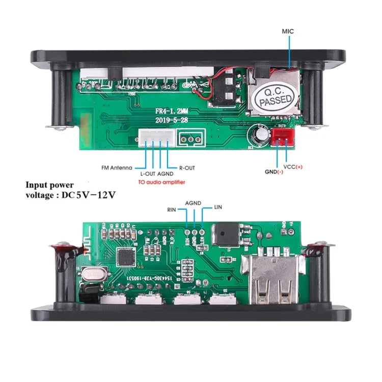 Module décodeur audio MP3 12 V 2 x 3 W pour voiture, radio FM, TF, USB, AUX 3,5 mm, avec Bluetooth, fonction d'appel d'enregistrement et télécommande, 12 V