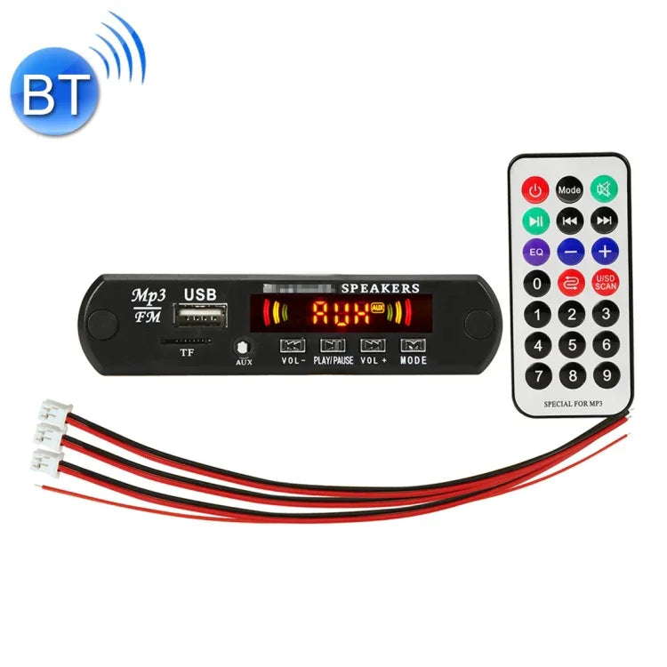 Lecteur MP3 audio 12V 2x3W pour voiture avec décodeur, radio FM, USB, prise jack 3,5mm, Bluetooth, fonction d'appel/enregistrement, amplificateur de puissance et télécommande, 12V