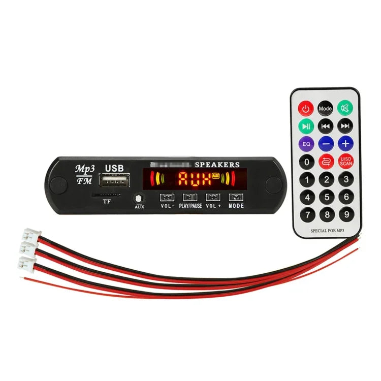 Lecteur MP3 audio 12V 2x3W pour voiture avec décodeur, radio FM, USB, prise jack 3,5mm, Bluetooth, fonction d'appel/enregistrement, amplificateur de puissance et télécommande, 12V