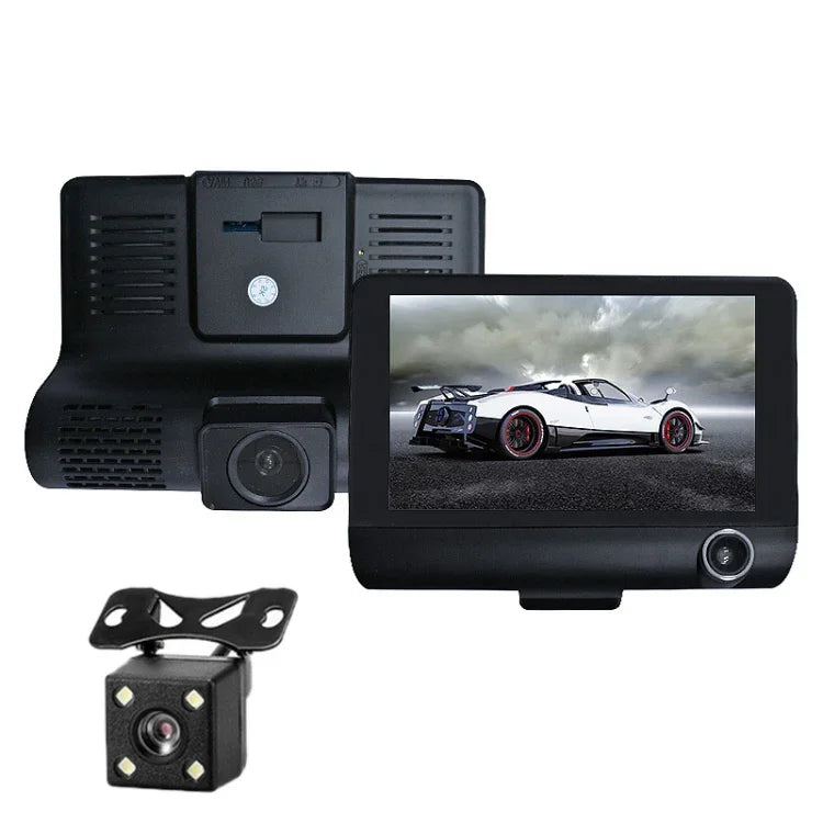 3 en 1, écran 4 pouces, grand angle de 170 degrés, vision nocturne, DVR de voiture HD 1080p, support de détection de mouvement / G-Sensor