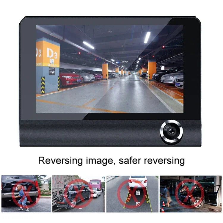3 en 1, écran 4 pouces, grand angle de 170 degrés, vision nocturne, DVR de voiture HD 1080p, support de détection de mouvement / G-Sensor