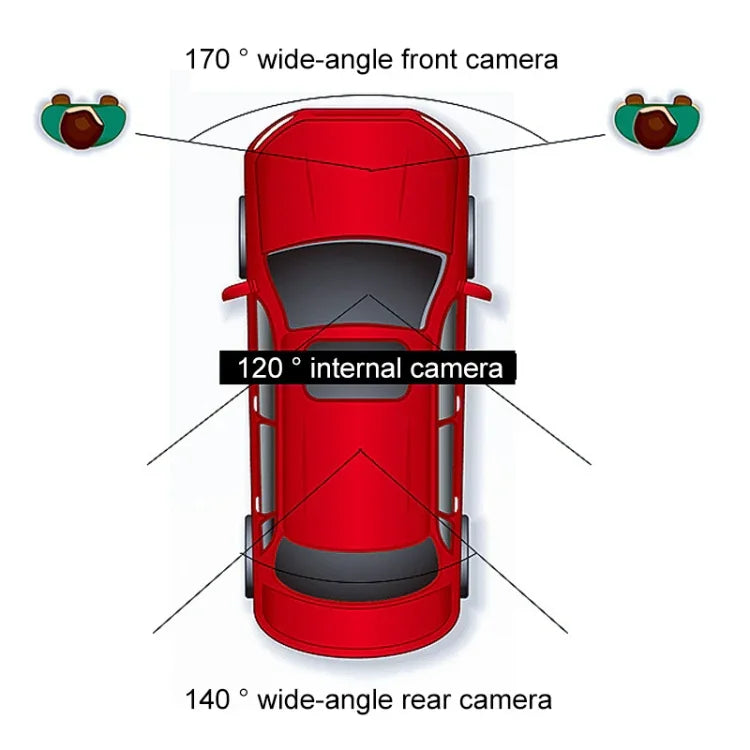 3 en 1, écran 4 pouces, grand angle de 170 degrés, vision nocturne, DVR de voiture HD 1080p, support de détection de mouvement / G-Sensor
