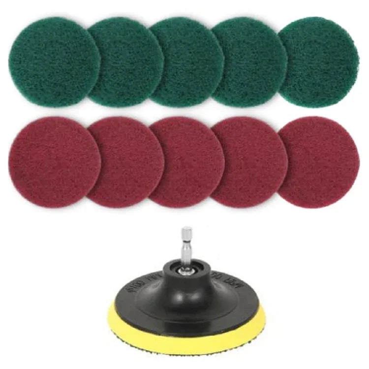 Ensemble de têtes de brosse électrique 11 en 1 pour nettoyage et détartrage de sols, murs, fenêtres en verre avec disque abrasif adhésif de 4 pouces, 11 en 1