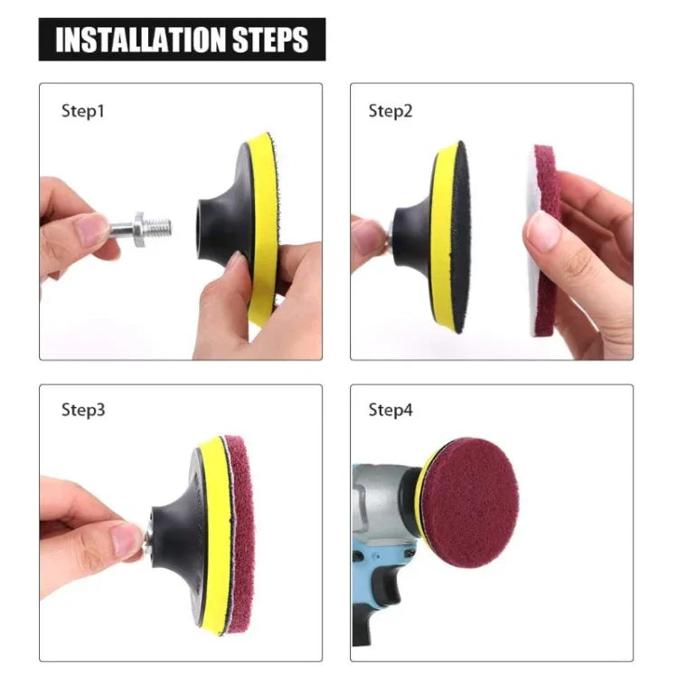 Ensemble de têtes de brosse électrique pour perceuse 12 en 1 avec tampon à récurer en éponge de 4 pouces pour nettoyage et détartrage de sols, murs, fenêtres et vitres, 12 en 1