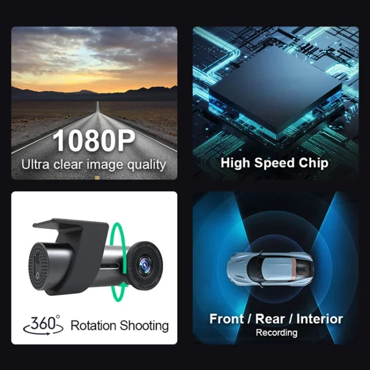 Enregistreur de conduite voiture WiFi double caméra cachée rotation 360 degrés, WiFi double caméra