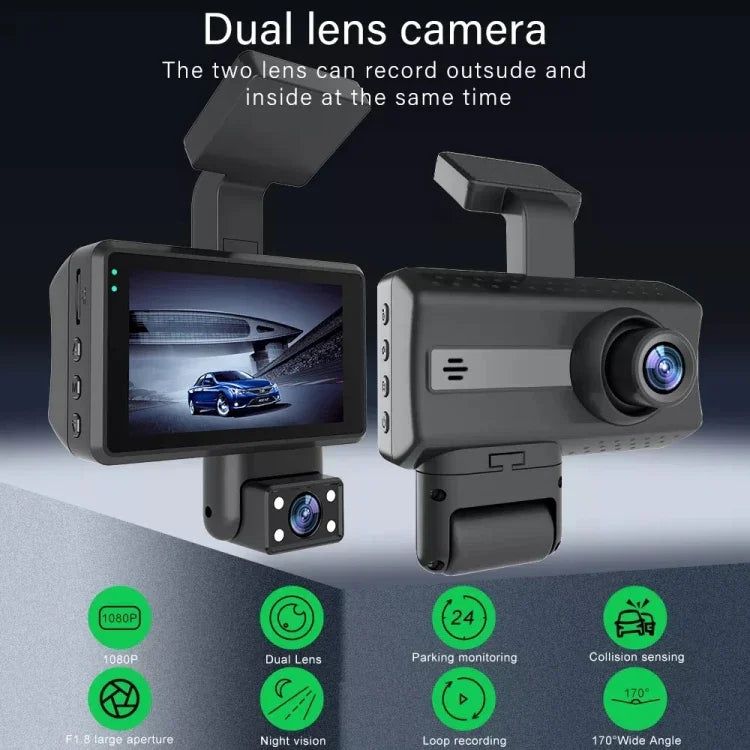 Caméra double avant et arrière HD avec vision nocturne infrarouge, enregistreur de conduite pour voiture, avant et arrière