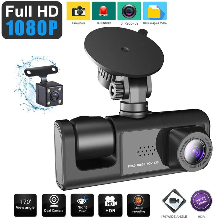 Enregistreur de conduite voiture A1 HD vidéo à 3 lentilles avec vision nocturne, caméra de recul, A1