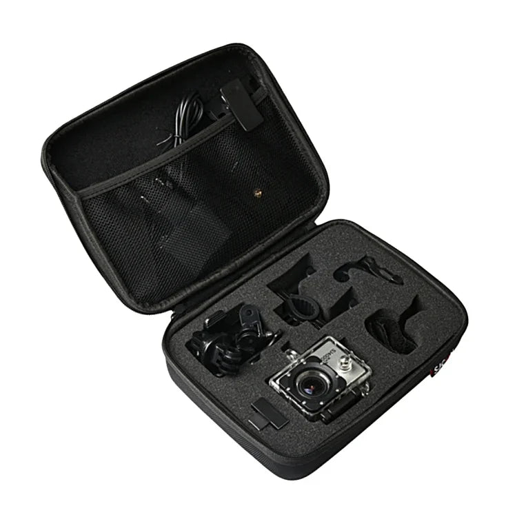 Sacoche de transport portable antichoc, incassable et résistante à l'usure pour caméras d'action sportives SJCAM SJ4000 / SJ5000 / SJ6000 / SJ7000 / SJ8000 / SJ9000, perches à selfie et autres accessoires. Dimensions : 22 × 16 × 6 cm.
