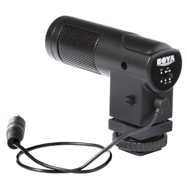Microphone stéréo BOYA BY-V01 X/Y à condensateur avec support anti-choc intégré, montage sur griffe froide et pare-brise pour smartphones, appareils photo DSLR et caméras vidéo, BY-V01
