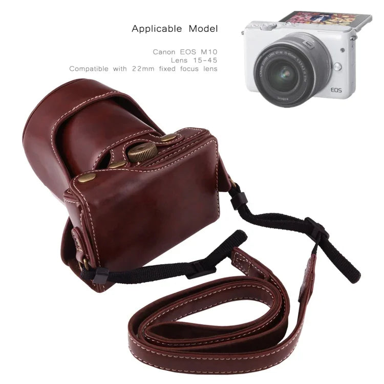 Étui intégral en cuir PU avec bandoulière pour Canon EOS M10
