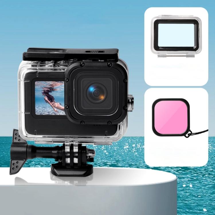 Étui étanche + coque arrière tactile + filtre de couleur pour GoPro HERO10 Black / HERO9 Black, étui + coque tactile + filtre rouge pour GoPro9, étui + coque tactile + filtre rose pour GoPro9, étui + coque tactile + filtre violet pour GoPro9