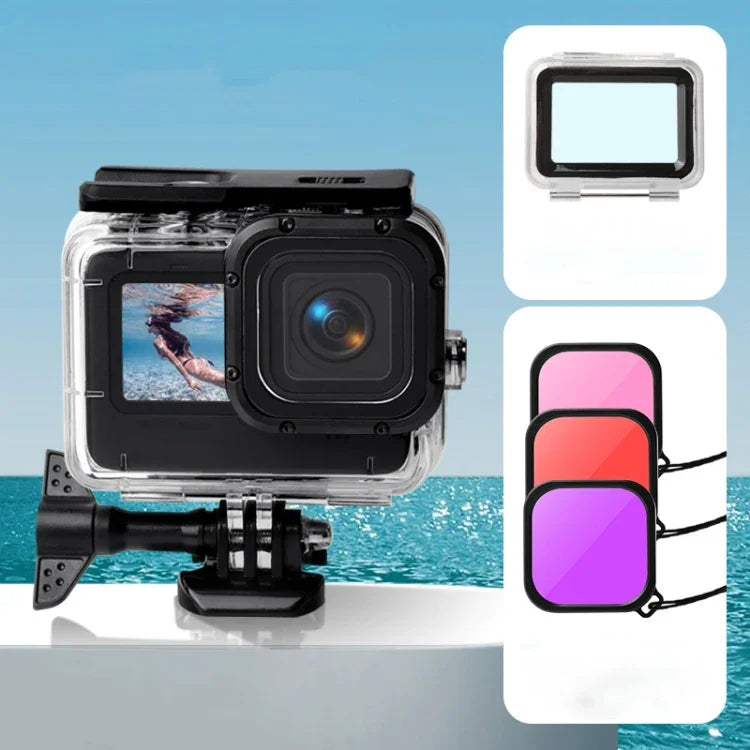 Étui étanche + coque arrière tactile + filtre d'objectif violet, rouge et rose pour GoPro HERO10 Black / HERO9 Black, étui + coque tactile + filtre 3 couleurs pour GoPro9