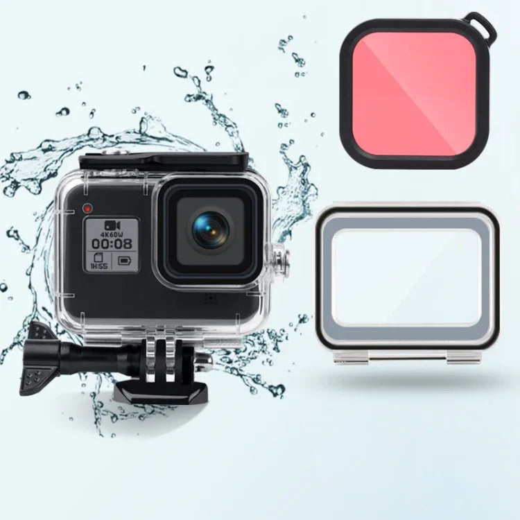 Boîtier étanche 45m + Coque arrière tactile + Filtre de couleur pour GoPro HERO8 Black, Boîtier + Coque tactile + Filtre rose pour GoPro8, Boîtier + Coque tactile + Filtre violet pour GoPro8, Boîtier + Coque tactile + Filtre rouge pour GoPro8