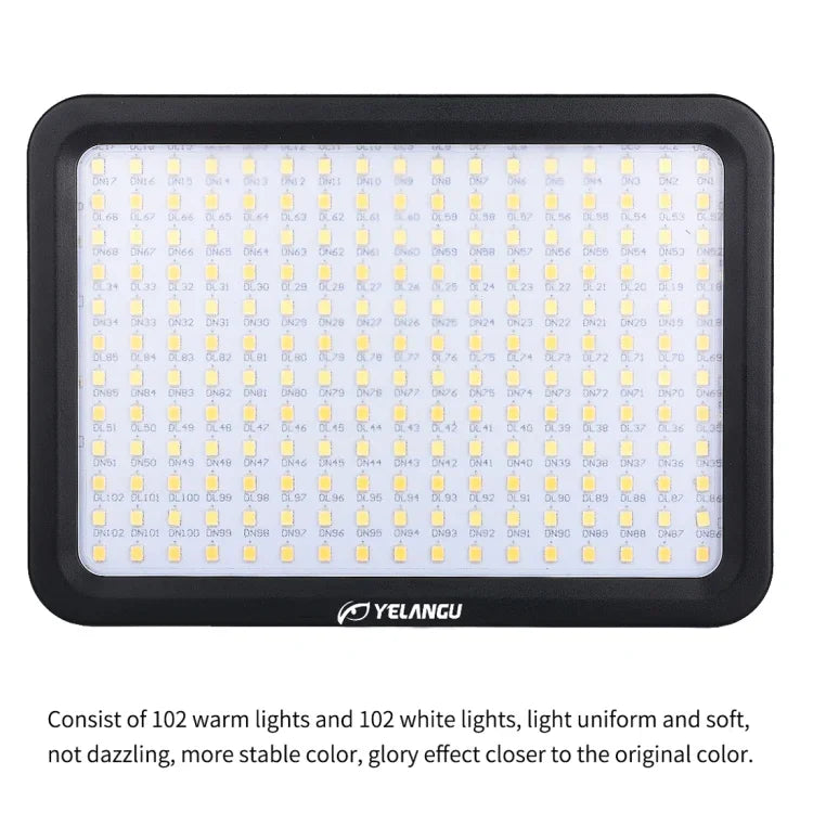 YELANGU YLG0504B 204 LED 1000LM 3300-5600K Sans polariseur, éclairage de studio à intensité variable pour la vidéo et la photo, compatible avec les appareils photo reflex numériques Canon, Nikon et autres.