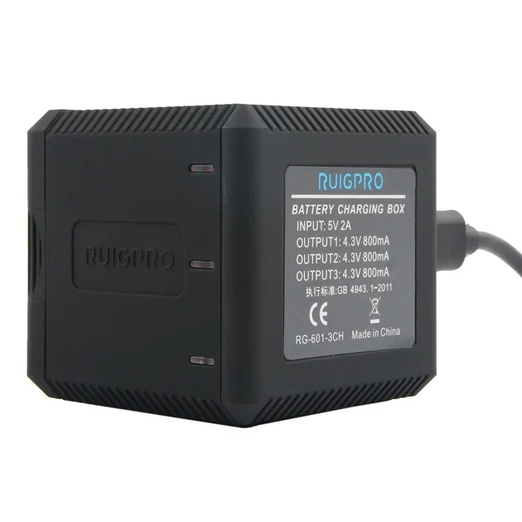 Boîtier de charge triple batterie RUIGPRO USB avec câble USB et indicateur LED pour GoPro HERO6/5
