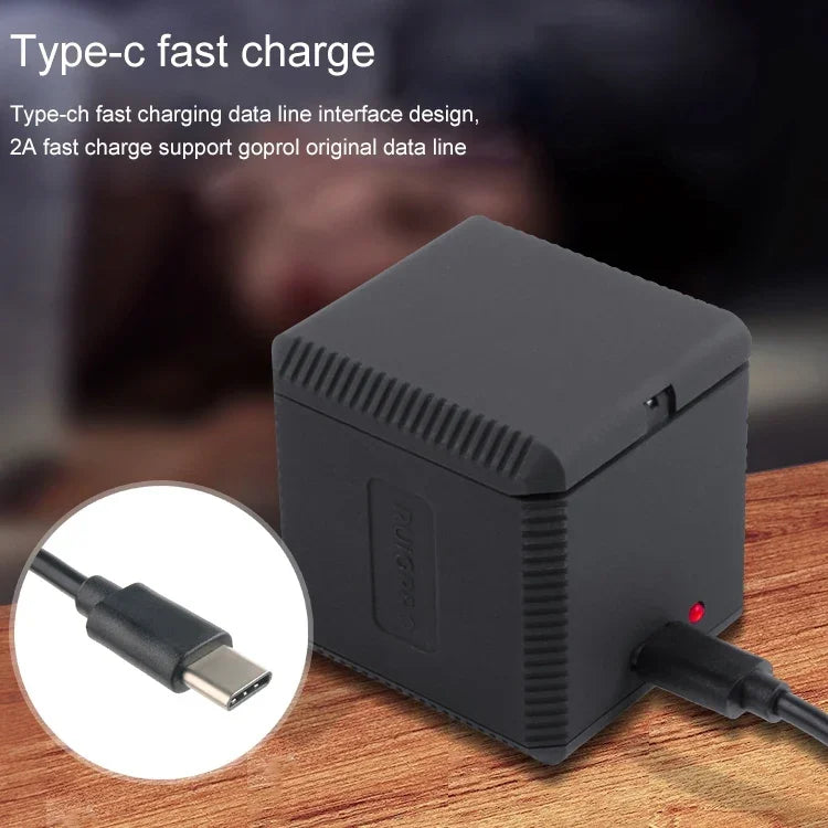 Boîtier de charge triple batterie RUIGPRO USB avec câble USB et indicateur LED pour GoPro HERO6/5