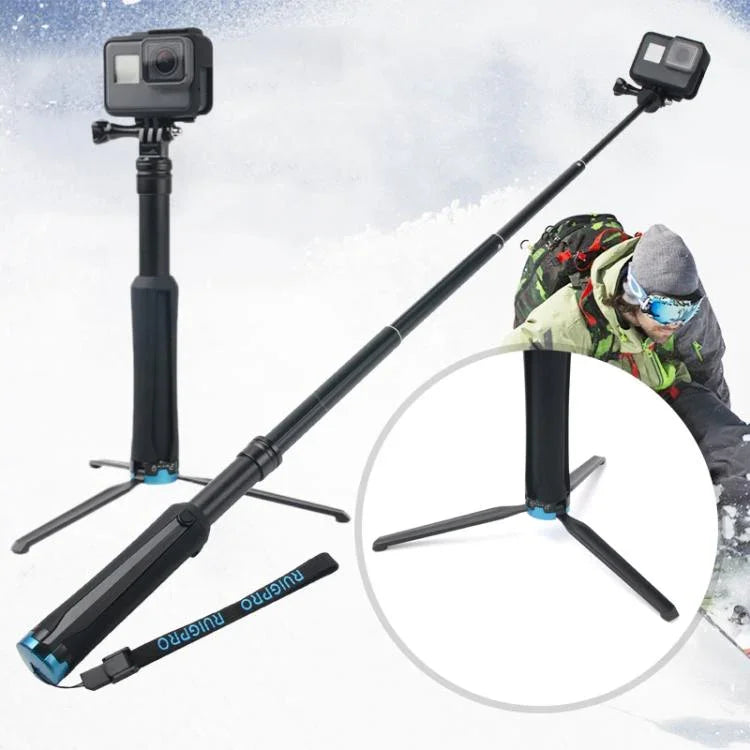 Trépied pliable et portable avec perche monopode pour selfies, compatible avec GoPro, Insta360, DJI et autres caméras d'action. Longueur : 23,5 à 81 cm. Marque : RUIGPRO.