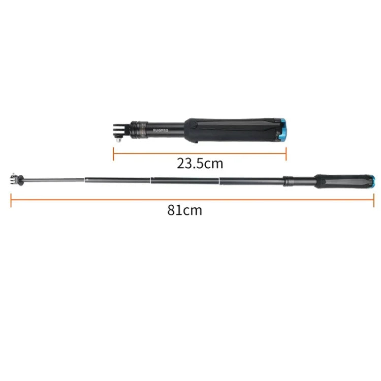 Trépied pliable et portable avec perche monopode pour selfies, compatible avec GoPro, Insta360, DJI et autres caméras d'action. Longueur : 23,5 à 81 cm. Marque : RUIGPRO.