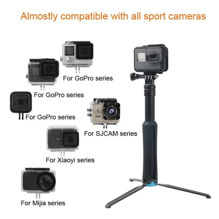 Trépied pliable et portable avec perche monopode pour selfies, compatible avec GoPro, Insta360, DJI et autres caméras d'action. Longueur : 23,5 à 81 cm. Marque : RUIGPRO.