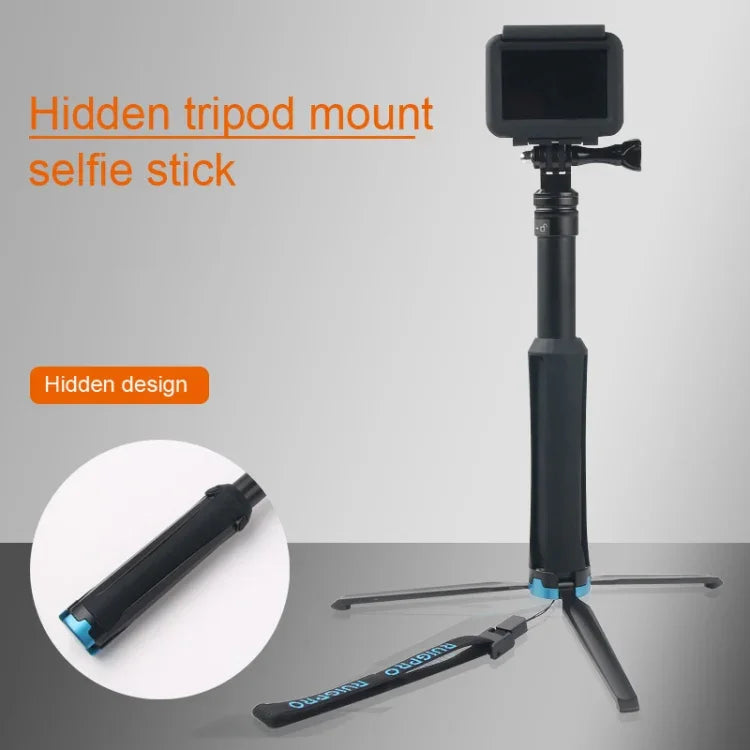 Trépied pliable et portable avec perche monopode pour selfies, compatible avec GoPro, Insta360, DJI et autres caméras d'action. Longueur : 23,5 à 81 cm. Marque : RUIGPRO.