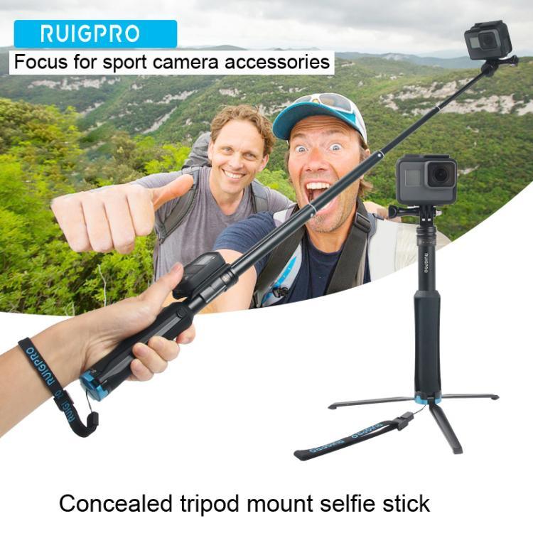 Trépied pliable et portable avec perche monopode pour selfies, compatible avec GoPro, Insta360, DJI et autres caméras d'action. Longueur : 23,5 à 81 cm. Marque : RUIGPRO.