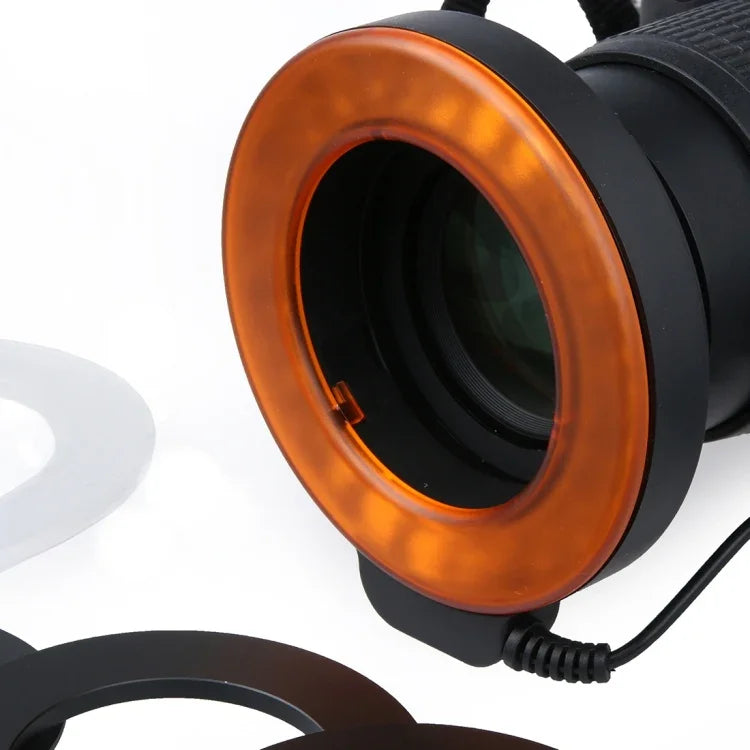 Lampe torche LED circulaire avec 48 LED et 6 bagues d'adaptation (49 mm/52 mm/55 mm/58 mm/62 mm/67 mm) pour objectif macro