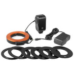Lampe torche LED circulaire avec 48 LED et 6 bagues d'adaptation (49 mm/52 mm/55 mm/58 mm/62 mm/67 mm) pour objectif macro