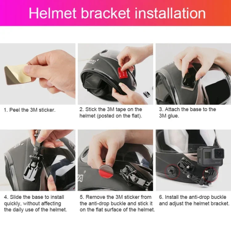Kit de fixation adhésif multi-articulations pour casque de vélo avec boucle en J, adaptateur et vis, compatible avec GoPro, Insta360, DJI et autres caméras d'action.