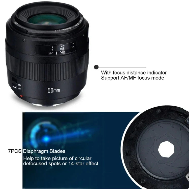 YONGNUO YN50MM F1.4C Objectif à grande ouverture F1.4 avec autofocus pour Canon, YN50mm F1.4C